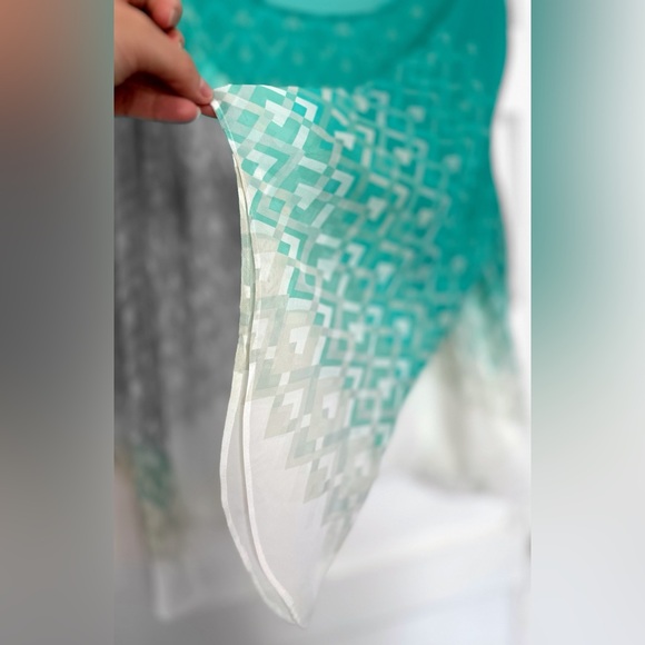 NWOT Quintessential Woman Teal/Green & White Sheer Blouse w/Built In Tank Top 3X - Picture 7 of 8